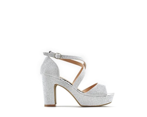 Sandalia Tacón Ancho Plataforma Brillo Fiesta Sandalia Tacón Ancho Plataforma Brillo Fiesta