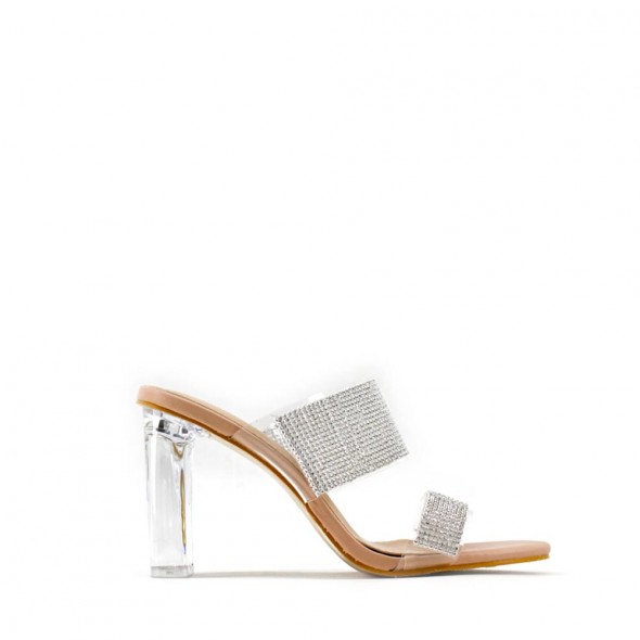 Sandalia Tacón Ancho Tansparente Brillo Sandalia Tacón Ancho Tansparente Brillo